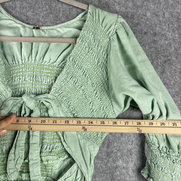 Free People String Of Hearts Maxi Dress Womens Small Green Smocked Boho Peasant - Picture 6 of 16
